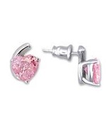 Pink Ice Heart Sterling Silver Earrings NIB - £19.81 GBP