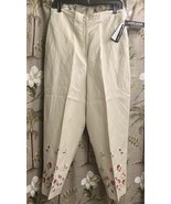 NWT Larry Levine Sport Cropped Pants Wm. Sz. 14 Jacobean Floral Embroide... - $40.16 CAD