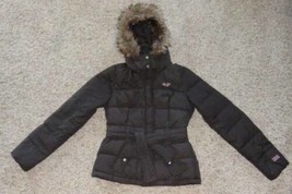 Girls Jacket Hollister Brown Heavy Faux Fur Down Feather Hooded Winter Coat-sz S - £30.07 GBP