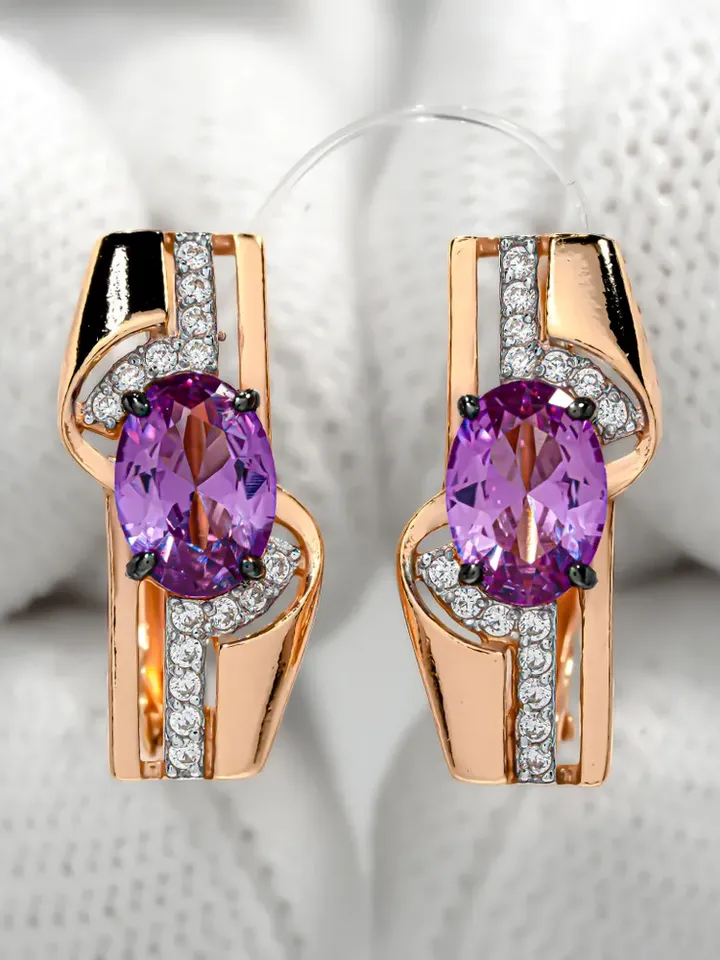 Earrings jewelry Silver gold plated 925 assay value with alexandrite - $115.00