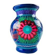 Mexican Folk Art Craft Pottery Animal Bird Floral Design Vase 5&quot; Colorful Redwar - £22.31 GBP