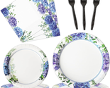 Spring Flower Party Plates and Napkins Supplies Set 96 Pcs Hydrangea Dis... - $31.64