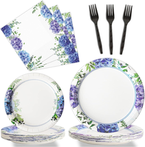 Spring Flower Party Plates and Napkins Supplies Set 96 Pcs Hydrangea Disposable  - £25.00 GBP