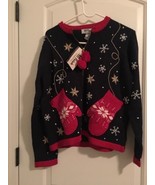 All Points Adult Ugly Christmas Sweater Zip Up Snowflakes &amp; Mittens Size... - £40.30 GBP