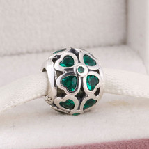 925 Sterling Silver Green Lucky Clover with CZ Openwork Charm Bead - £12.50 GBP