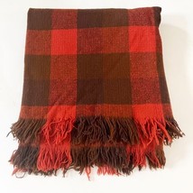 Vtg Pendleton Mills 100% Virgin Wool Red Plaid Fringed Throw Blanket READ Flaw - $49.99