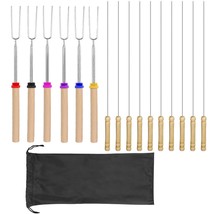 6 Pcs Marshmallow Roasting Sticks With 10 Pcs Bbq Skewers, Wood Handle Stainless - £14.41 GBP