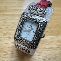 VTG Premier Quartz Watch Women Silver Rectangle Ornate Bezel Leather New Battery - £14.90 GBP