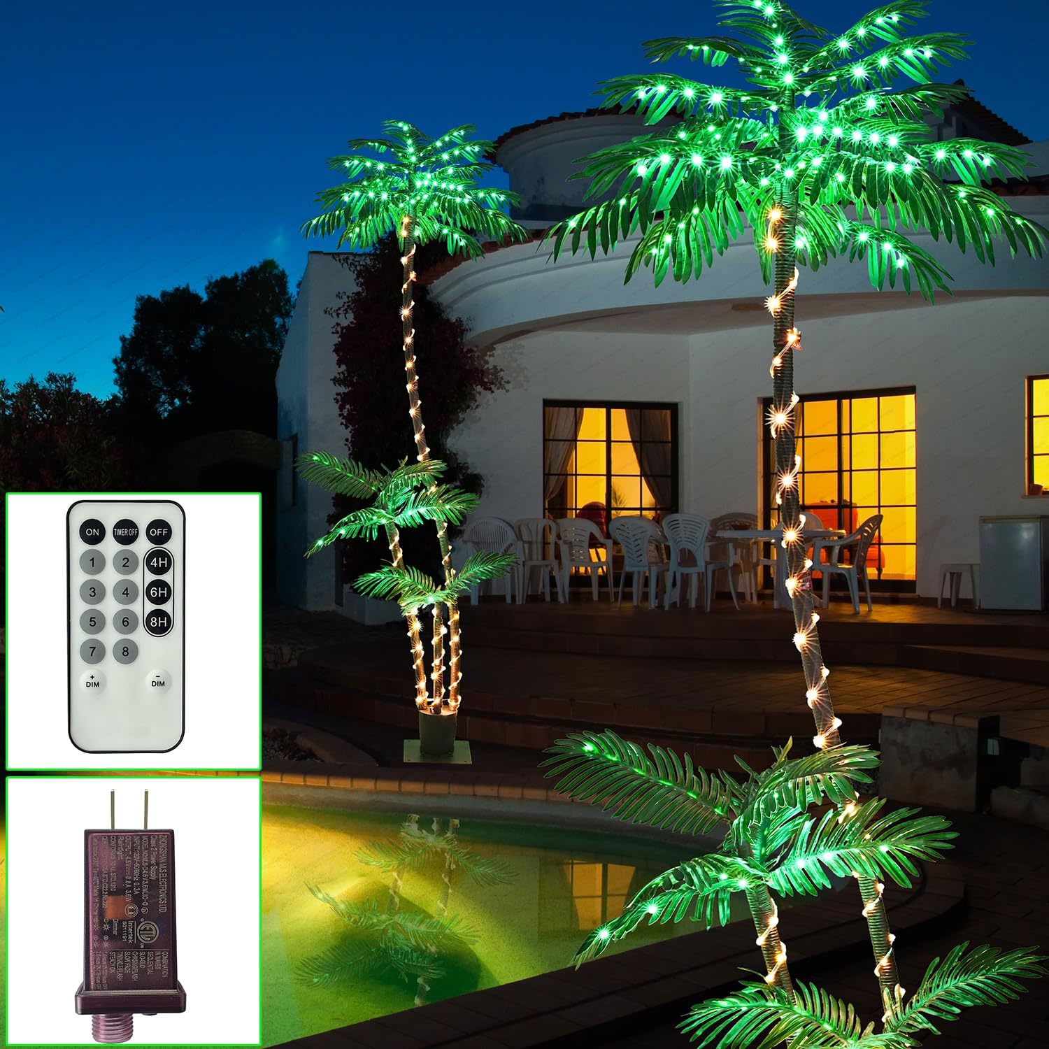 7Ft Lighted Artificial Palm Tree With Three Trunks And 260 Led Lights For Tiki B