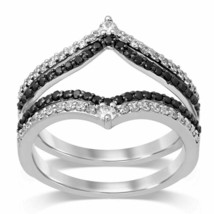 0.50 Karat Rund Schwarz Künstlicher Diamant Bei Wrap Ring Schutz Sterlingsilber - £72.68 GBP