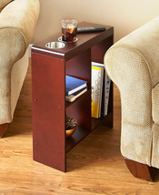 Slim End Tables w/ Drink Cup Holders &amp; Shelf Wooden Narrow Furniture in 2 Colors - £47.77 GBP+