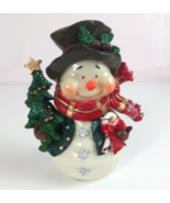 Vintage Glittery Bobble Head Snowman Holding Christmas Tree 6&quot; Figurine - €13,35 EUR