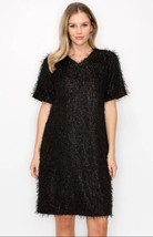 Joh Apparel Winna Sparkling Feathered Eyelash Dress NWT Size Small Black Fringe - £26.10 GBP