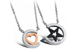 2PCS Heart Shaped Necklace, Couple Necklace, Couples Necklace, Titanium Necklace - £16.23 GBP