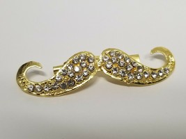 Stunning Diamonte Gold Plated Hindu Sikh Punjabi Moustache Brooch Broach Pin - £7.95 GBP