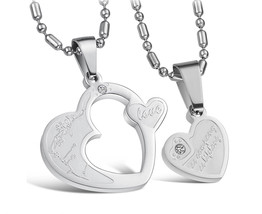 2PCS Heart Puzzle Necklace, Couple Necklace, Couples Necklace, Titanium Necklace - £14.94 GBP