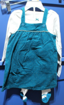 Carters Infant Girls 3PC Green Corduroy Dress Long Sleeve Shirt &amp; Tights... - £19.42 GBP