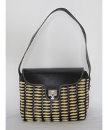 $795 AUTH Lambertson Truex woven leather and plant fiber shoulder bag - $144.95