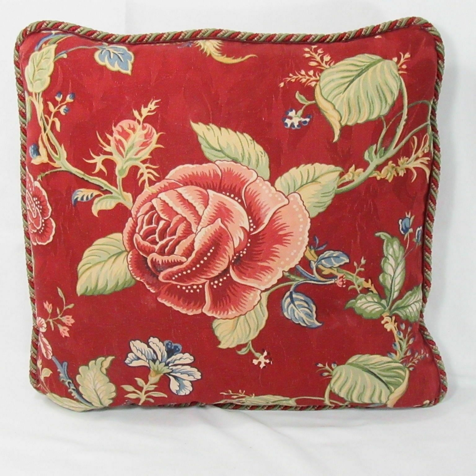 Waverly Montague Floral Crimson Red 16-inch Square Decorative Pillow - £26.64 GBP
