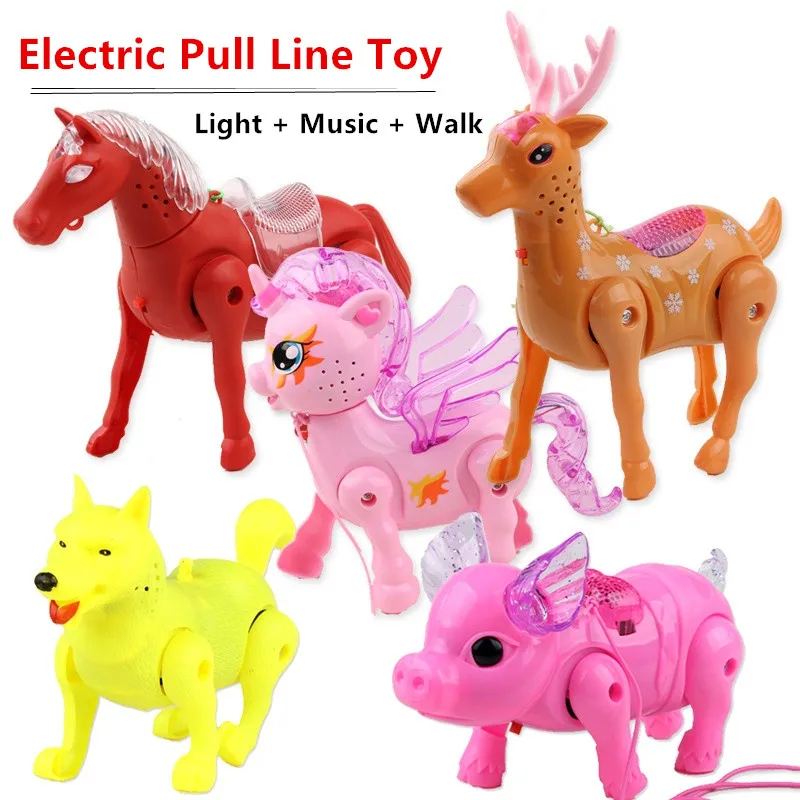 Electric Pull line animal toy Unicorn Horse Deer pig and Dog With light ... - $13.17+