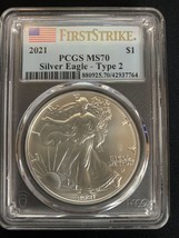 2021- American Silver Eagle- PCGS- Type 2- First Strike- Flag Label - £79.49 GBP