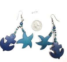 Vintage Anchor and Starfish Dangle Earrings Pierced Ears Hook - £12.82 GBP
