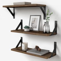 Rustic Floating Shelves Wall Mounted Set Of 3, 17 Inch Natural Wood Wall Shelves - £31.96 GBP