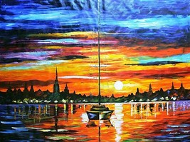 Leonid Afremov-&quot;Calm Sea Sunset&quot;-ORIGINAL Oil Painting/Canvas/Hand Signed/COA - £1,737.86 GBP