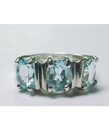 Three-Stone Oval Cut Genuine BLUE TOPAZ Vintage RING in Sterling - Size ... - £70.48 GBP