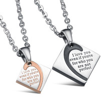 2PCS Heart Puzzle Necklace, Couple Necklace, Couples Necklace, Titanium Necklace - £16.05 GBP
