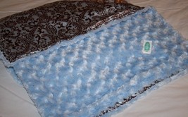 Ally Zabba Baby Blanket Brown Blue Satin Aloha Minky Swirl Soft Plush 28&quot; X 34&quot; - £37.19 GBP