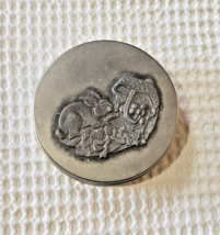 Vintage Decorative Cookie Tin Metal Pewter Bunny Rabbit 6” - $18.70