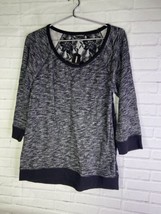 Express Knit See Through Lace Back 3/4 Sleeves Blouse Top Black Gray Wom... - £16.35 GBP