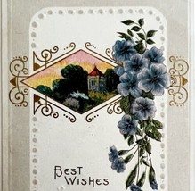 Cottage Purple Flower Victorian Best Wishes Card Postcard 1900s Embossed PCBG11B - £15.97 GBP
