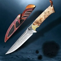 Exotic Design Handmade Forged Chinese Damascus Steel Fixed Blade Outdoor... - $132.66