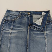 One 5 One MS20270Z Women's Blue Pencil Stretch Denim Slit Skirt Pockets Size L image 10