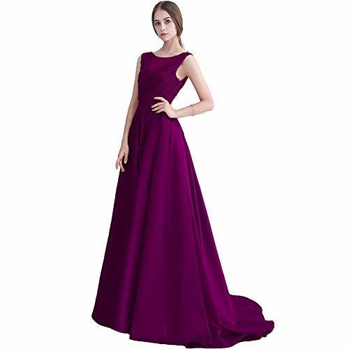 Sheer Backless Bateau Beaded Lace A Line Long Prom Evening Dresses Purple US 16