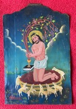 Mexican Master Alfredo Vilchis Lambs With Flowering Blood Of Jesus Retablo - £196.65 GBP