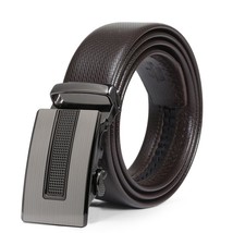 Men&#39;s Casual Automatic Buckle Genuine Brown Belt with Stripe Buckle 02 - $21.00