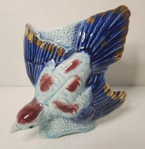 Vintage Ceramic Bird Planter Hanging Decor 6.5 inch tall Blue Gold - £18.67 GBP