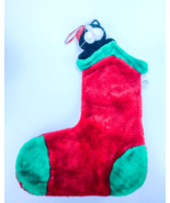 Vintage Plush Black White Cat Kitten Christmas Stocking Red Hat Green - $24.96 CAD