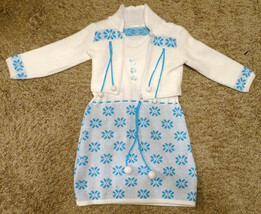 Russia Christmas knitted white blue 2 pc girls set sweater dress &amp; cardigan 6/7 - £7.86 GBP