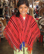 Red Poncho from Peru,outerwear made of Alpacawool  - $42.00