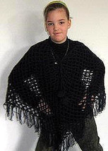 Crocheted black Poncho,made of  Alpacawool - $94.00
