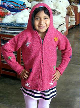 Pink hooded cardigan made of alpacawool  - £50.21 GBP