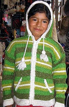Green hooded cardigan, Jacket made of Alpacawool  - £43.03 GBP