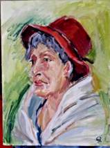 Original Oil on Canvas  Painting &quot;The Lady in a Red Hat&quot;. Signed - £47.54 GBP