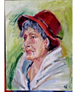 Original Oil on Canvas  Painting &quot;The Lady in a Red Hat&quot;. Signed - £46.36 GBP