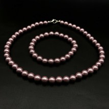 Pink Shell Pearl 8x8 mm Beads Stretch Adjustable Necklace &amp; Bracelet Set - £11.96 GBP