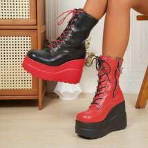 Color Block Platform Wedge Boots - $157.51 CAD